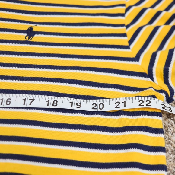 Polo Ralph Lauren Polo Shirt Mens L Yellow Navy Blue White Striped Cotton Pique - Picture 9 of 10